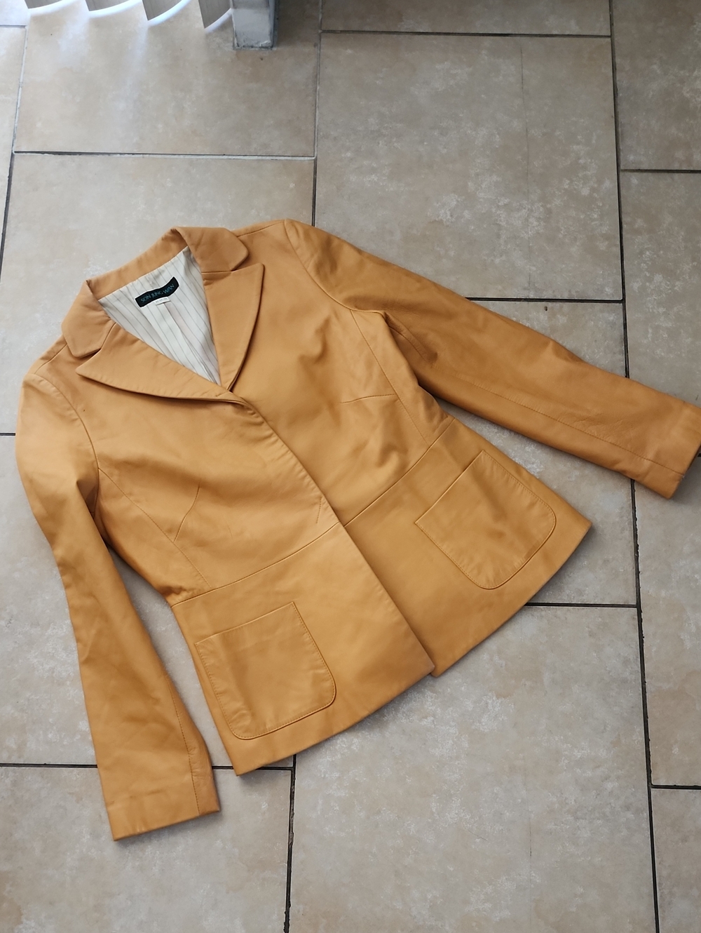 Son Jung Wan Yellow Orange Leather Blazer Size Small